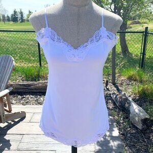 Y2K 90s Ricki's Camisole White Lace Trim Capsule Lingerie Cami Tank Top